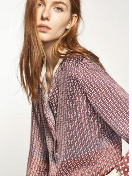 Massimo Dutti Tops - 3 FOR $50 ｜ Massimo Dutti Maroon Patterned Button-Down Blouse with Cream Trim